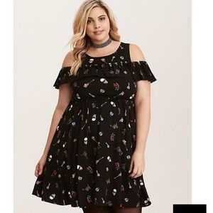 Torrid Skull & Snake Ruffled Cold Shoulder Dress